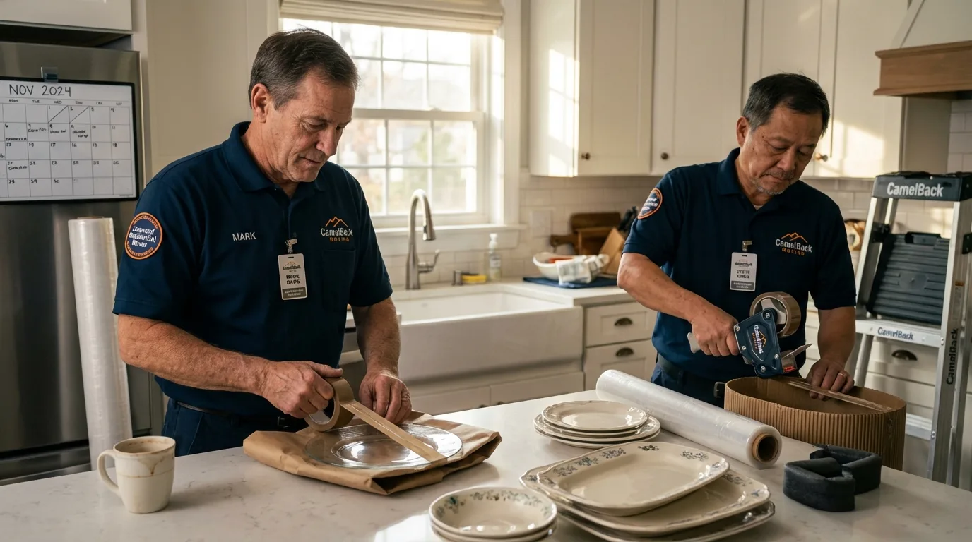 Professional crew packing kitchen dishware in Niantic, CT